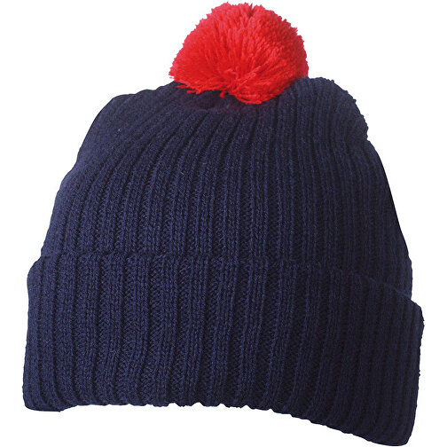 Knitted Cap With Pompon , Myrtle Beach, navy/rot, 100% Polyacryl, one size, , Bild 1