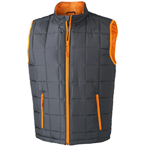 Men’s Padded Light Weight Vest , James Nicholson, carbon/orange, 100% Polyester, 3XL, , Bild 1