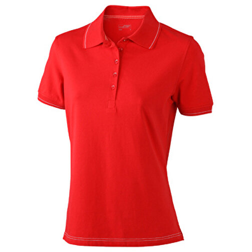 Ladies’ Elastic Polo , James Nicholson, rot/weiß, 95% Baumwolle, 5% Elasthan, XXL, , Bild 1