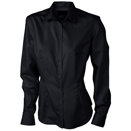 Ladies’ Long-Sleeved Blouse , James Nicholson, schwarz, 100% Baumwolle, XL, , Bild 1