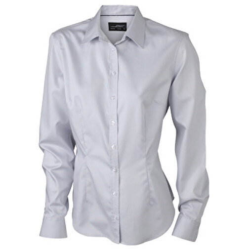 Ladies’ Long-Sleeved Blouse , James Nicholson, light-grau, 100% Baumwolle, XS, , Bild 1