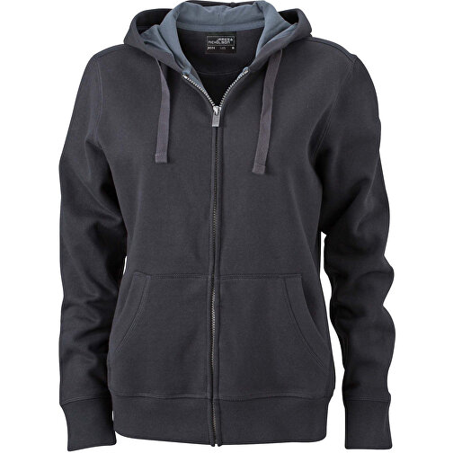Ladies’ Hooded Jacket , James Nicholson, schwarz/carbon, 80% Baumwolle, gekämmt, 20% Polyester, S, , Bild 1