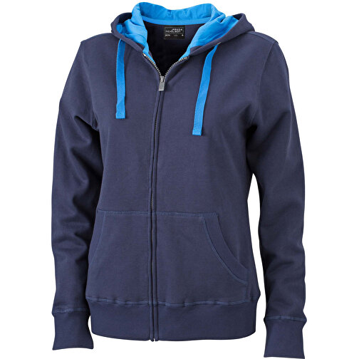 Ladies’ Hooded Jacket , James Nicholson, navy/cobalt, 80% Baumwolle, gekämmt, 20% Polyester, L, , Bild 1