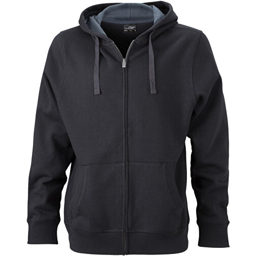 Men’s Hooded Jacket , James Nicholson, schwarz/carbon, 80% Baumwolle, gekämmt, 20% Polyester, S, , Bild 1
