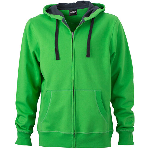 Men’s Hooded Jacket , James Nicholson, grün/carbon, 80% Baumwolle, gekämmt, 20% Polyester, XL, , Bild 1