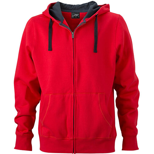 Men’s Hooded Jacket , James Nicholson, rot/carbon, 80% Baumwolle, gekämmt, 20% Polyester, M, , Bild 1