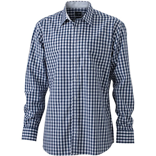 Men’s Checked Shirt , James Nicholson, navy/weiss, 100% Baumwolle, L, , Bild 1