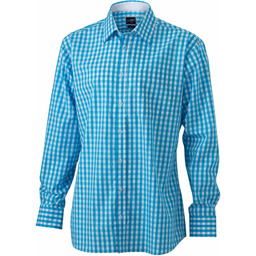 Men’s Checked Shirt , James Nicholson, türkis/weiss, 100% Baumwolle, L, , Bild 1