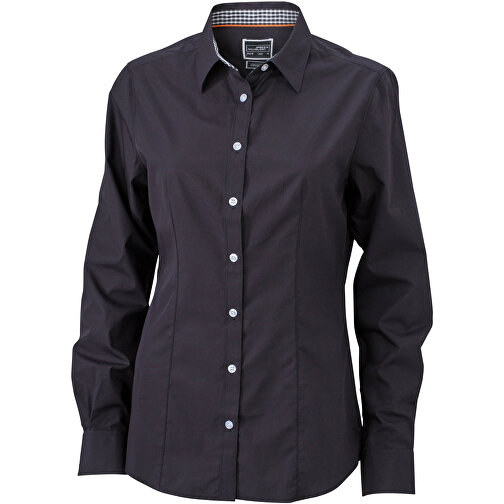 Ladies’ Plain Shirt , James Nicholson, schwarz/schwarz-weiß, 100% Baumwolle, XS, , Bild 1