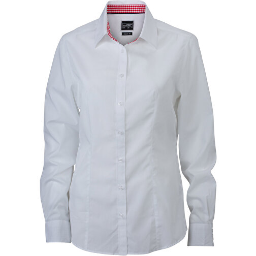 Ladies’ Plain Shirt , James Nicholson, weiß/rot-weiß, 100% Baumwolle, L, , Bild 1