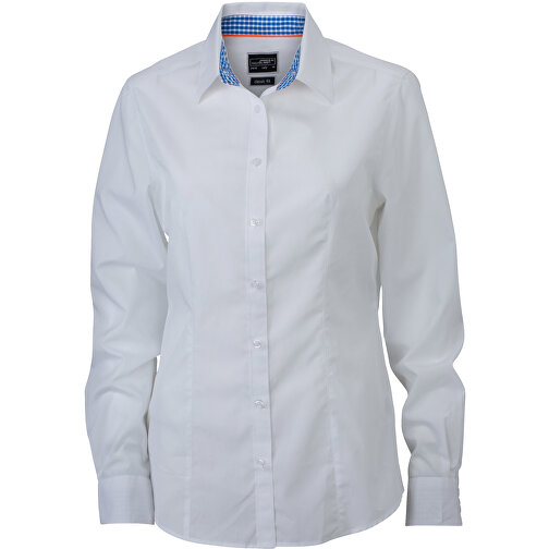 Ladies’ Plain Shirt , James Nicholson, weiß/royal-weiß, 100% Baumwolle, M, , Bild 1