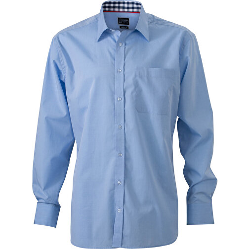 Men’s Plain Shirt , James Nicholson, light-blau/navy-weiss, 100% Baumwolle, M, , Bild 1