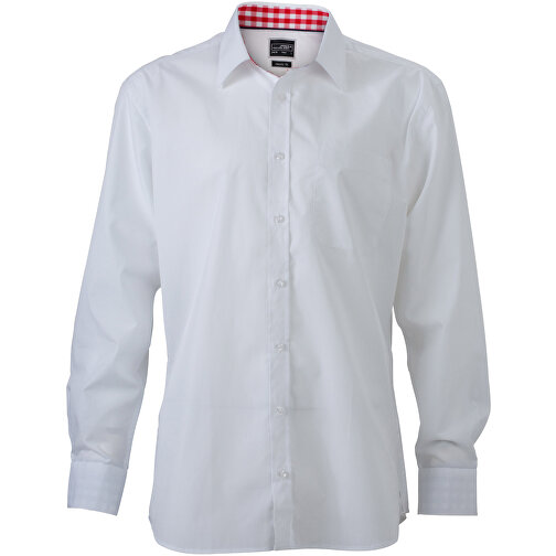 Men’s Plain Shirt , James Nicholson, weiß/rot-weiß, 100% Baumwolle, S, , Bild 1