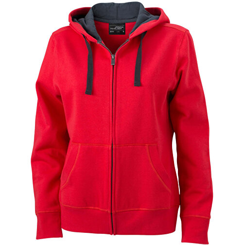 Ladies’ Hooded Jacket , James Nicholson, rot/carbon, 80% Baumwolle, gekämmt, 20% Polyester, S, , Bild 1