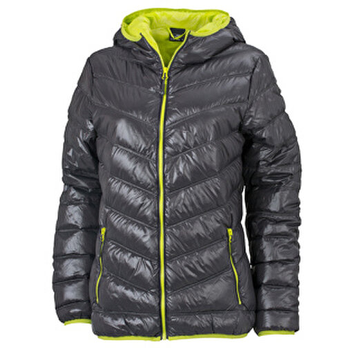 Ladies’ Down Jacket , James Nicholson, carbon/acid-gelb, 90% Daunen, 10% Federn, XL, , Bild 1