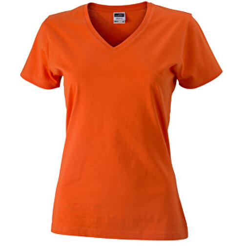 Ladies’ Slim Fit V-T , James Nicholson, dark-orange, 100% Baumwolle, gekämmt, S, , Bild 1