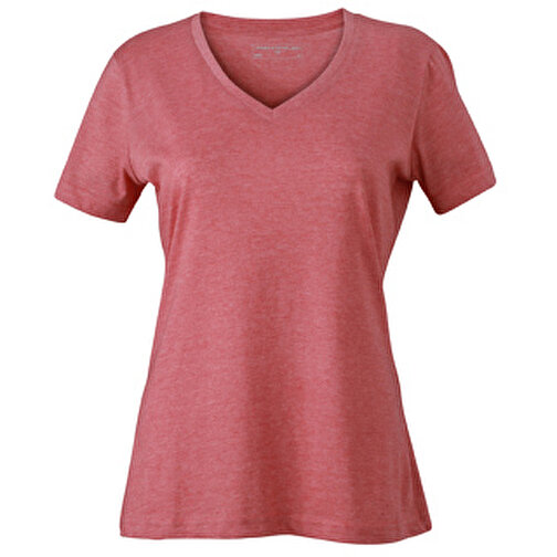 Ladies’ Heather T-Shirt , James Nicholson, rot-melange, 65% Polyester, 35% Baumwolle, S, , Bild 1