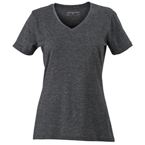Ladies’ Heather T-Shirt , James Nicholson, schwarz-melange, 65% Polyester, 35% Baumwolle, S, , Bild 1