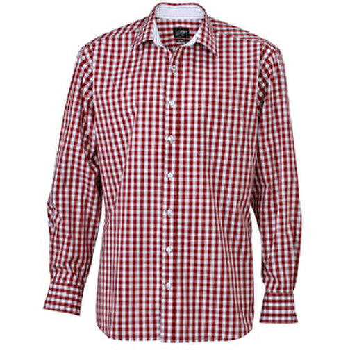 Men’s Checked Shirt , James Nicholson, bordeaux/weiss, 100% Baumwolle, L, , Bild 1
