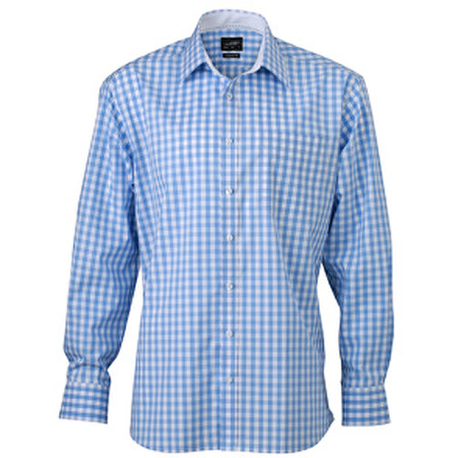 Men’s Checked Shirt , James Nicholson, glacier-blau/weiss, 100% Baumwolle, L, , Bild 1