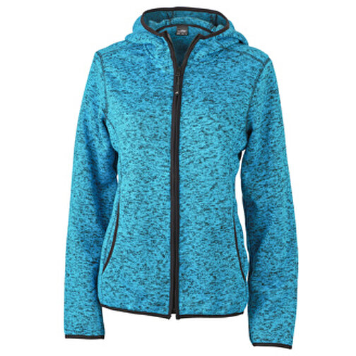 Ladies’ Knitted Fleece Hoody , James Nicholson, blau-melange/schwarz, 100% Polyester, XL, , Bild 1