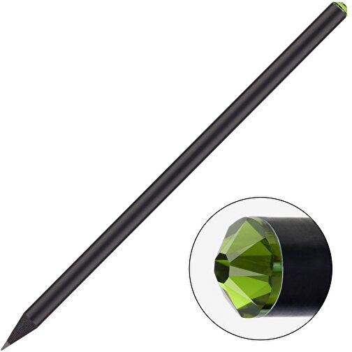 Schwarzer Bleistift Mit Original Preciosa®-Kristall , schwarz, Kristall moosgrün, Holz, 17,70cm x 0,70cm x 0,70cm (Länge x Höhe x Breite), Bild 1