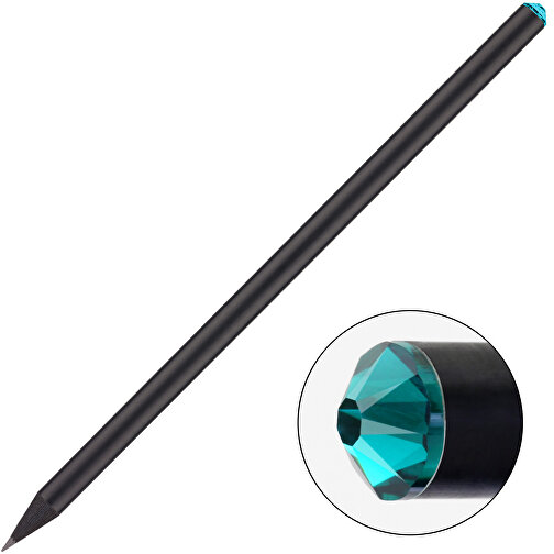 Schwarzer Bleistift Mit Original Preciosa®-Kristall , schwarz, Kristall türkis, Holz, 17,70cm x 0,70cm x 0,70cm (Länge x Höhe x Breite), Bild 1