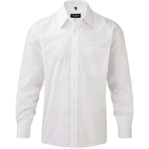 Langärmliges Popeline-Hemd , Russell, weiß, 65 % Polyester / 35 % Baumwolle, L, , Bild 1