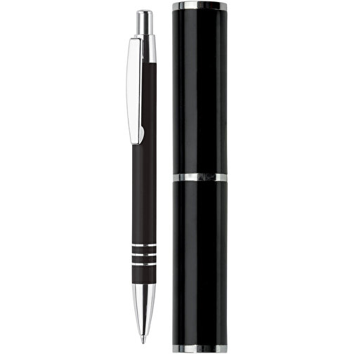 Kugelschreiber In Köcher , schwarz, Aluminium, 14,70cm (Länge), Bild 1