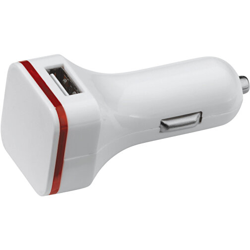 USB KFZ-Ladegerät 2,1A , weiss / rot, ABS, 6,90cm x 3,00cm x 3,00cm (Länge x Höhe x Breite), Bild 1