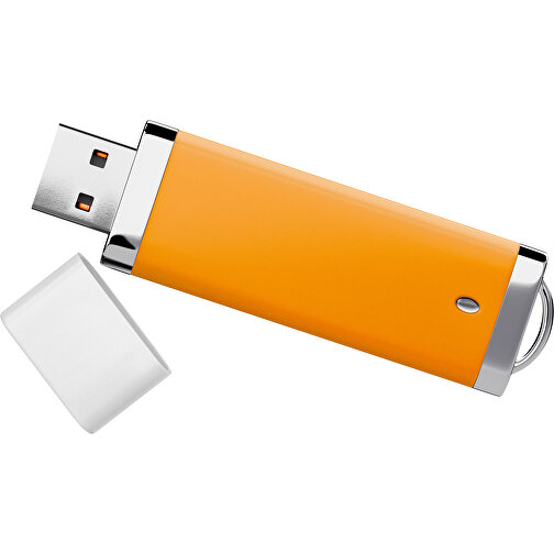 PromoPerfect USB-STICK 2.0 PLASTIK , gelborange / weiß MB , 65 GB , Gummiplastik, Kunststoff MB , 7,00cm x 0,70cm x 2,00cm (Länge x Höhe x Breite), Bild 1