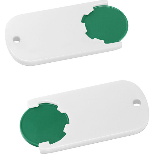 Chiphalter Mit 1€-Chip 'Alpha' , grün, weiß, ABS, 6,10cm x 0,40cm x 2,90cm (Länge x Höhe x Breite), Bild 1