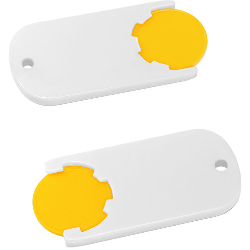 Chiphalter Mit 1€-Chip 'Alpha' , gelb, weiß, ABS, 6,10cm x 0,40cm x 2,90cm (Länge x Höhe x Breite), Bild 1