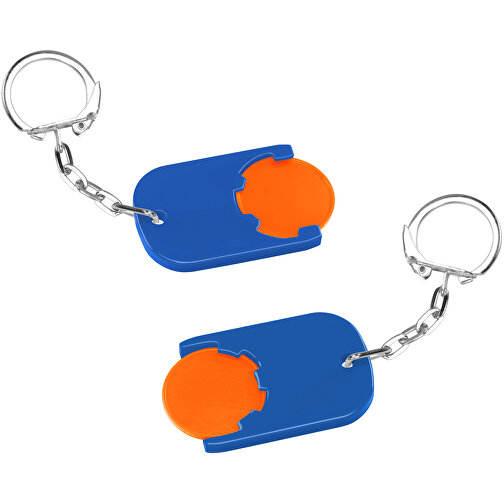 Chiphalter Mit 1€-Chip 'Gamma' , orange, blau, ABS+MET, 4,70cm x 0,40cm x 2,90cm (Länge x Höhe x Breite), Bild 1