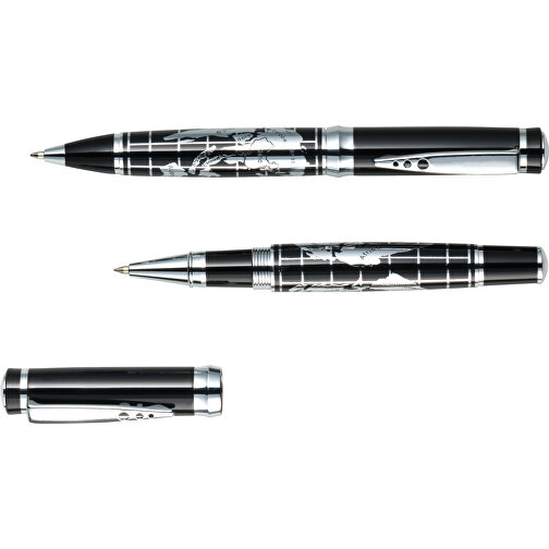 Schreibset INTERCONTINENTAL , schwarz, silber, Messing, 18,00cm x 4,00cm x 6,50cm (Länge x Höhe x Breite), Bild 1