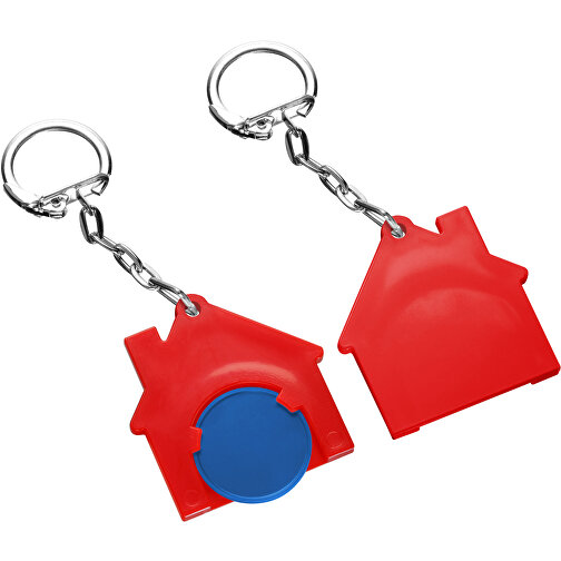 Chiphalter Mit 1€-Chip 'Haus' , blau, rot, ABS+MET, 4,40cm x 0,40cm x 4,10cm (Länge x Höhe x Breite), Bild 1