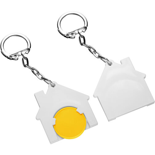 Chiphalter Mit 1€-Chip 'Haus' , gelb, weiß, ABS+MET, 4,40cm x 0,40cm x 4,10cm (Länge x Höhe x Breite), Bild 1
