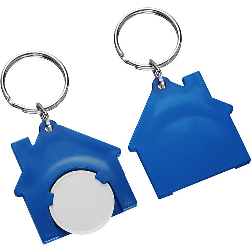 Chiphalter Mit 1€-Chip 'Haus' , weiss, blau, ABS+MET, 4,40cm x 0,40cm x 4,10cm (Länge x Höhe x Breite), Bild 1
