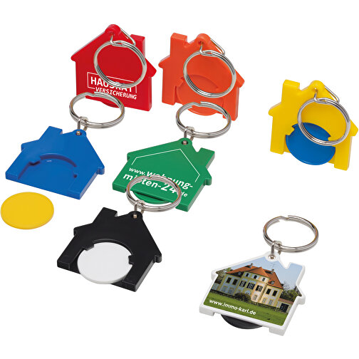 Chiphalter Mit 1€-Chip 'Haus' , grün, orange, ABS+MET, 4,40cm x 0,40cm x 4,10cm (Länge x Höhe x Breite), Bild 2