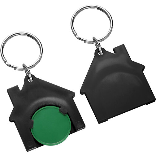 Chiphalter Mit 1€-Chip 'Haus' , grün, schwarz, ABS+MET, 4,40cm x 0,40cm x 4,10cm (Länge x Höhe x Breite), Bild 1
