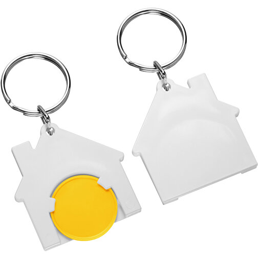 Chiphalter Mit 1€-Chip 'Haus' , gelb, weiss, ABS+MET, 4,40cm x 0,40cm x 4,10cm (Länge x Höhe x Breite), Bild 1
