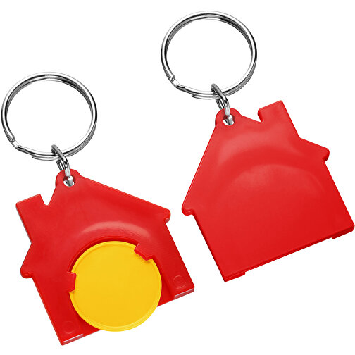 Chiphalter Mit 1€-Chip 'Haus' , gelb, rot, ABS+MET, 4,40cm x 0,40cm x 4,10cm (Länge x Höhe x Breite), Bild 1