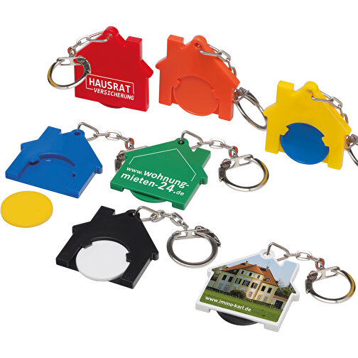 Chiphalter Mit 1€-Chip 'Haus' , grün, rot, ABS+MET, 4,40cm x 0,40cm x 4,10cm (Länge x Höhe x Breite), Bild 2