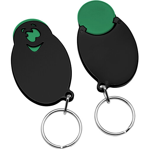 Chiphalter Mit 1€-Chip 'Gesicht' , grün, schwarz, ABS+MET, 5,90cm x 0,40cm x 3,50cm (Länge x Höhe x Breite), Bild 1