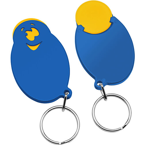 Chiphalter Mit 1€-Chip 'Gesicht' , gelb, blau, ABS+MET, 5,90cm x 0,40cm x 3,50cm (Länge x Höhe x Breite), Bild 1