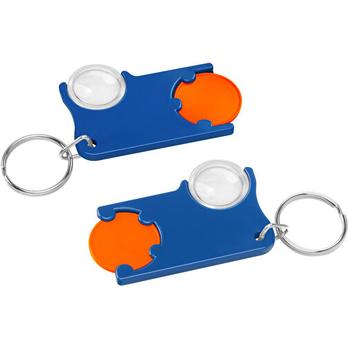 Chiphalter Mit 1€-Chip Und Lupe , orange, blau, ABS+PS+MET, 6,00cm x 0,40cm x 4,00cm (Länge x Höhe x Breite), Bild 1