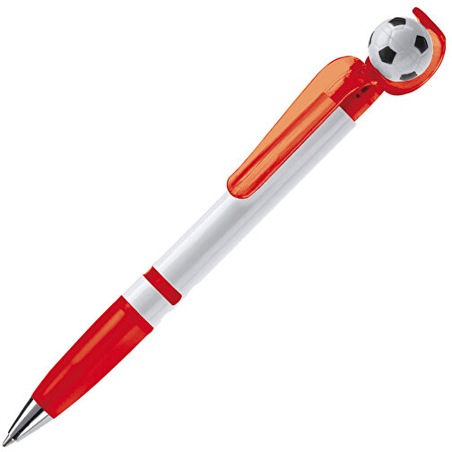 Fan Kugelschreiber Mit Fußball , rot, ABS, 14,50cm (Länge), Bild 2