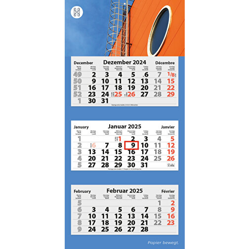 3-Monats Faltkalender 'Tres-Deluxe Plus' , weiß, Rückwand: 290 g/m² Chromokarton, Kalenderblätter: 70 g/m² holzfrei weiß, chlorfrei gebleicht, 78,70cm x 34,00cm (Höhe x Breite), Bild 1