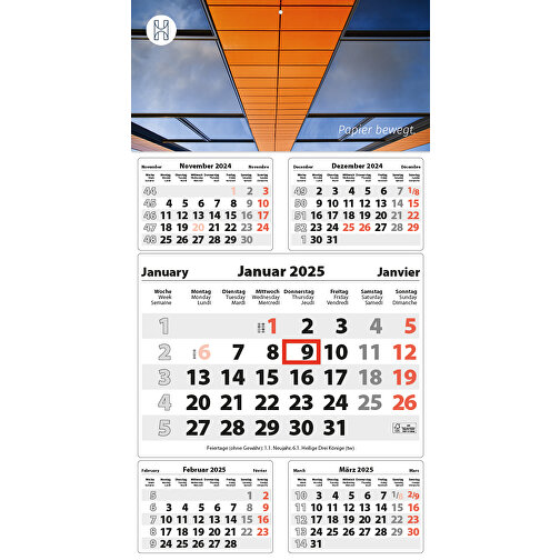 5-Monats DIN A3 Kalender 'Five' , weiß, Kopflasche: 290 g/m² Chromokarton, Kalenderblätter: 70 g/m² holzfrei weiß, chlorfrei gebleicht, 42,00cm x 29,60cm (Höhe x Breite), Bild 1