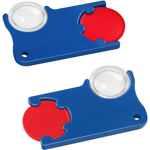 Chiphalter Mit 1€-Chip Und Lupe , rot, blau, ABS+PS, 6,00cm x 0,40cm x 4,00cm (Länge x Höhe x Breite), Bild 1